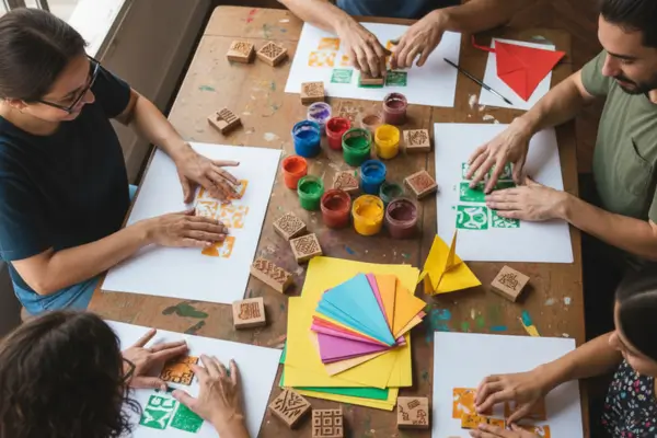 Unir pintura dobraduras e carimbos em atividades que ampliam percepção tátil